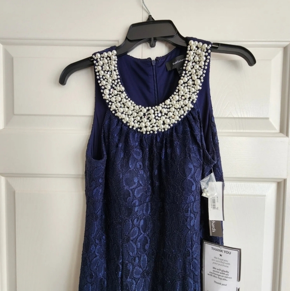 R&M RICHARDS NWT Women's Navy Embellished-neck Glitter-lace Gown sz 10 - Picture 2 of 4